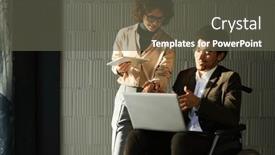  Presentation with intercultural - PPT theme with two-young-intercultural-brokers-discussing background and a dark gray colored foreground