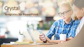  Presentation with sms - Cool new presentation with two young intercultural businesswomen reading backdrop and a lemonade colored foreground