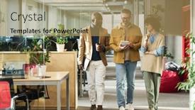  Presentation with scrolling - Slide deck consisting of two-young-intercultural-colleagues-listening background and a coral colored foreground