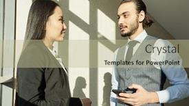  Presentation with business report - Presentation featuring two-young-intercultural-colleagues background and a mint green colored foreground