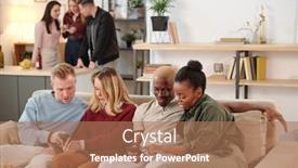  Presentation with social networks - PPT theme featuring two-young-intercultural-couples background and a coral colored foreground