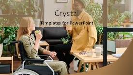  Presentation with green office - Presentation theme with two-young-intercultural-employees-discussing background and a  colored foreground