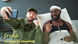  Presentation with soldiers - Presentation featuring two-young-intercultural-friendly-soldiers background and a tawny brown colored foreground