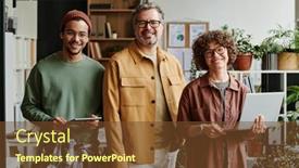  Presentation with new office - Presentation design enhanced with two-young-intercultural-it-engineers background and a  colored foreground