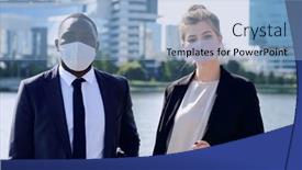  Presentation with managers - Beautiful slide set featuring two-young-intercultural-managers backdrop and a light blue colored foreground