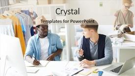  Presentation with data design - Presentation theme consisting of two young intercultural men background and a soft green colored foreground