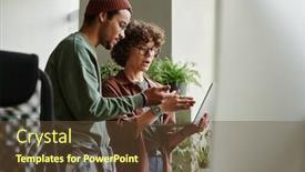  Presentation with intercultural - Slides featuring two-young-intercultural-programmers-discussing background and a tawny brown colored foreground