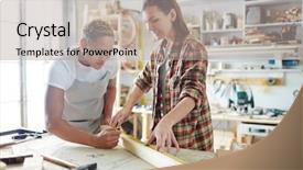  Presentation with intercultural - PPT theme with two young intercultural women measuring background and a light gray colored foreground