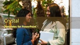  Presentation with joyful - PPT theme featuring two-young-joyful-multinational-women background and a tawny brown colored foreground