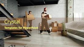  Presentation with deliver - Beautiful presentation design featuring two-young-loaders-in-workwear backdrop and a tawny brown colored foreground