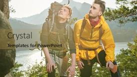  Presentation with mountain climbing - Presentation theme with two-young-male-climbers-look background and a gold colored foreground