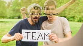  Presentation with sports event - PPT theme enhanced with two-young-men-as-winners background and a yellow colored foreground