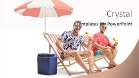  Presentation with under umbrella - Colorful slide set enhanced with two-young-men-drinking-cocktails backdrop and a sky blue colored foreground