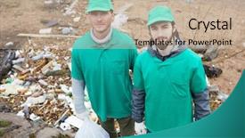  Presentation with work - Beautiful PPT theme featuring two young men from greenpeace backdrop and a mint green colored foreground