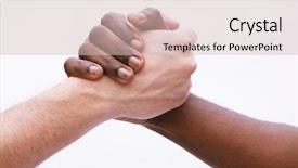  Presentation with shaking hands - PPT theme with two young men shaking hands background and a soft green colored foreground