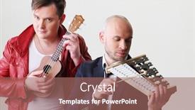  Presentation with focus - Amazing PPT layouts having two-young-men-with-musical backdrop and a coral colored foreground