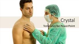  Presentation with exam - Cool new presentation theme with two young men in a medical exam isolated on white backdrop and a yellow colored foreground