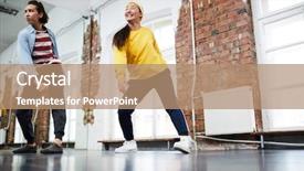  Presentation with modern - Slide deck enhanced with two young modern female performers background and a coral colored foreground