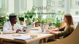  Presentation with green office - Presentation design with two-young-multicultural-coworkers-sitting background and a mint green colored foreground