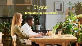  Presentation with green office - Slide set with two-young-multicultural-coworkers background and a tawny brown colored foreground