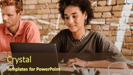  Presentation with coworking - PPT layouts with two-young-multinational-colleagues-working background and a tawny brown colored foreground