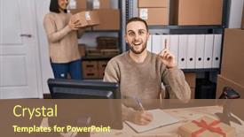  Presentation with young business people - PPT theme with two-young-people-working background and a coral colored foreground