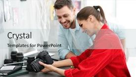  Presentation with young - Theme having two young photographers discussing picture background and a  colored foreground