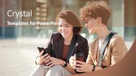  Presentation with scrolling - PPT theme having two-young-pretty-female-colleagues background and a coral colored foreground