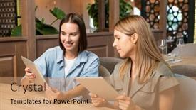  Presentation with females - PPT layouts with two-young-pretty-females background and a coral colored foreground
