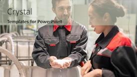  Presentation with quality control - Beautiful slides featuring two-young-quality-control-managers backdrop and a light gray colored foreground