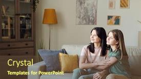  Presentation with females - Slide deck having two-young-restful-females-mother background and a tawny brown colored foreground