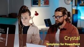  Presentation with coworkers - PPT layouts featuring two-young-serious-male background and a tawny brown colored foreground