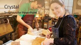  Presentation with german shepherd two young puppys - PPT layouts having two young shoemakers preparing shoe background and a coral colored foreground