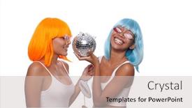  Presentation with party time - Presentation theme featuring two-young-smiling-asian-women background and a soft green colored foreground