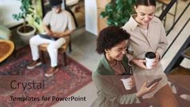  Presentation with intercultural - Slides with two-young-smiling-intercultural-women and a violet colored foreground
