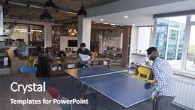  Presentation with young business people - PPT layouts featuring space people group have meeting background and a ocean colored foreground