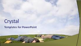  Presentation with study - Presentation theme enhanced with two young student lying down at the school grass after long hours of study background and a sky blue colored foreground