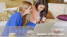  Presentation with sharing - PPT layouts with two young students sharing a laptop background and a gray colored foreground