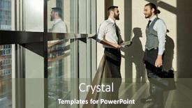  Presentation with discussion - Cool new PPT theme with two-young-successful-businessmen-standing backdrop and a tawny brown colored foreground