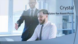  Presentation with online meeting - Slides with two young successful businessmen background and a light blue colored foreground