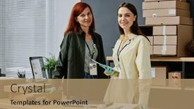  Presentation with successful - PPT layouts consisting of two-young-successful-female-volunteers background and a coral colored foreground