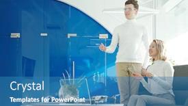  Presentation with software - Slides featuring two-young-successful-software-developers background and a teal colored foreground