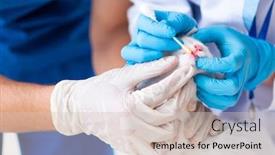  Presentation with vet - Amazing presentation having two young vet doctors examining sick cat backdrop and a soft green colored foreground