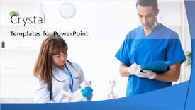  Presentation with vet - Colorful PPT theme enhanced with two young vet doctors examining sick cat backdrop and a cool aqua colored foreground