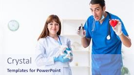  Presentation with vet - Beautiful slides featuring two-young-vet-doctors-examining backdrop and a sky blue colored foreground