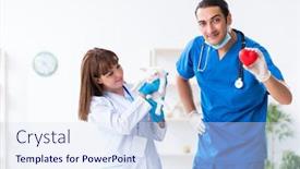  Presentation with vet - Beautiful theme featuring two-young-vet-doctors-examining backdrop and a sky blue colored foreground