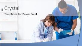  Presentation with vet - Slides with two-young-vet-doctors-examining background and a sky blue colored foreground