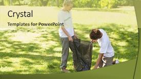  Presentation with german shepherd two young puppys - PPT layouts having two young volunteers picking up background and a yellow colored foreground