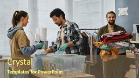  Presentation with garbage - Slides enhanced with two-young-volunteers-sorting-garbage background and a violet colored foreground