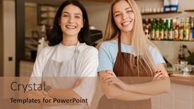  Presentation with waitress - Presentation theme with two-young-waitress-women-wearing background and a coral colored foreground